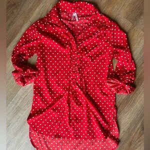 Valentine’s Day Red and white heart polka dot tunic blouse, size small